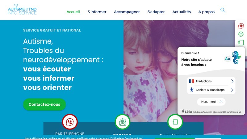 Page d'accueil d'Autisme Info Service