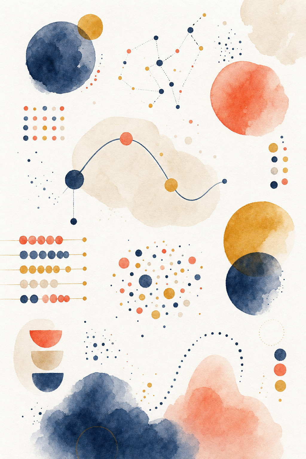 Illustration Dyscalculie - aquarelle douce constellations de points
