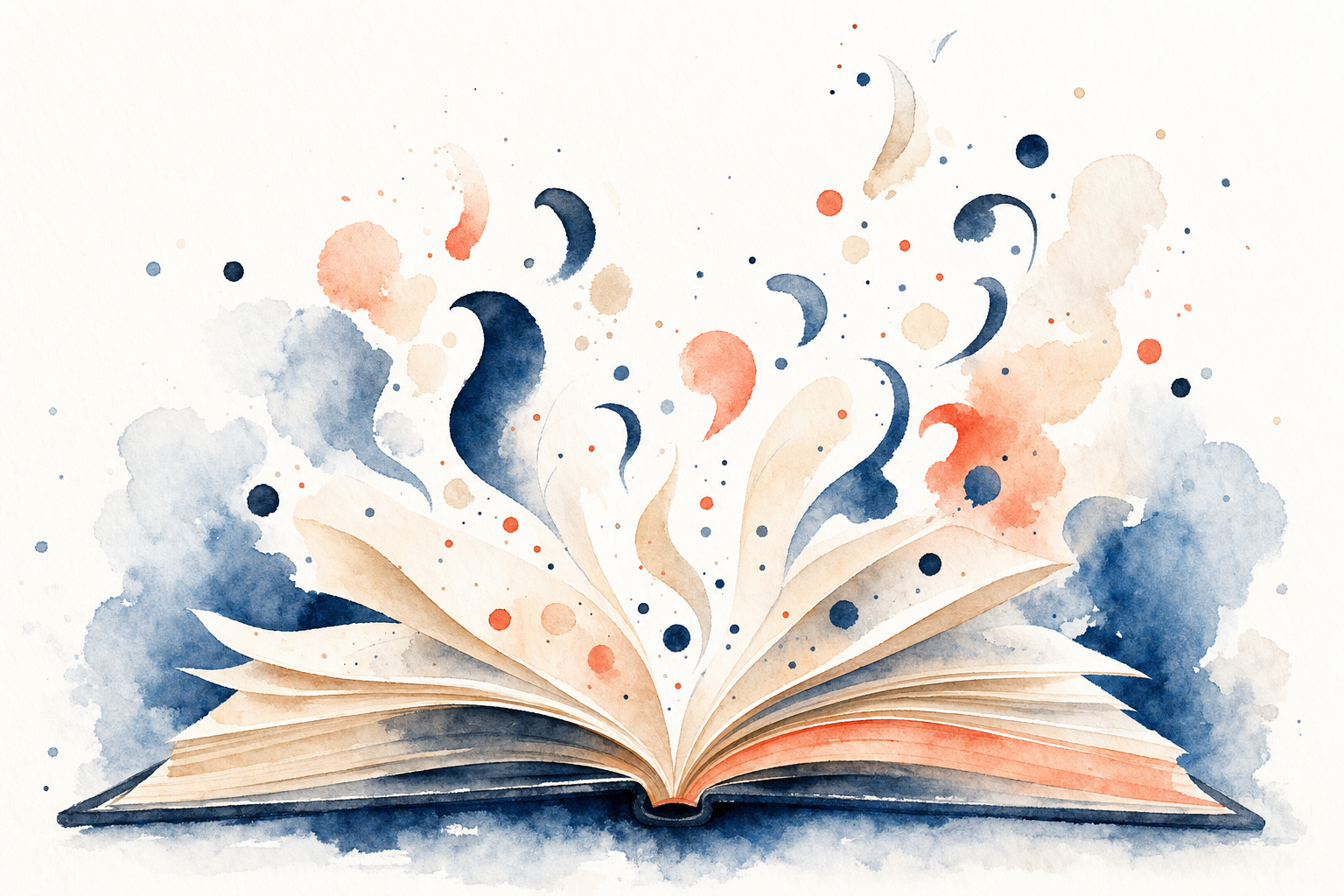 Illustration Dyslexie - aquarelle livre ouvert et symboles flottants