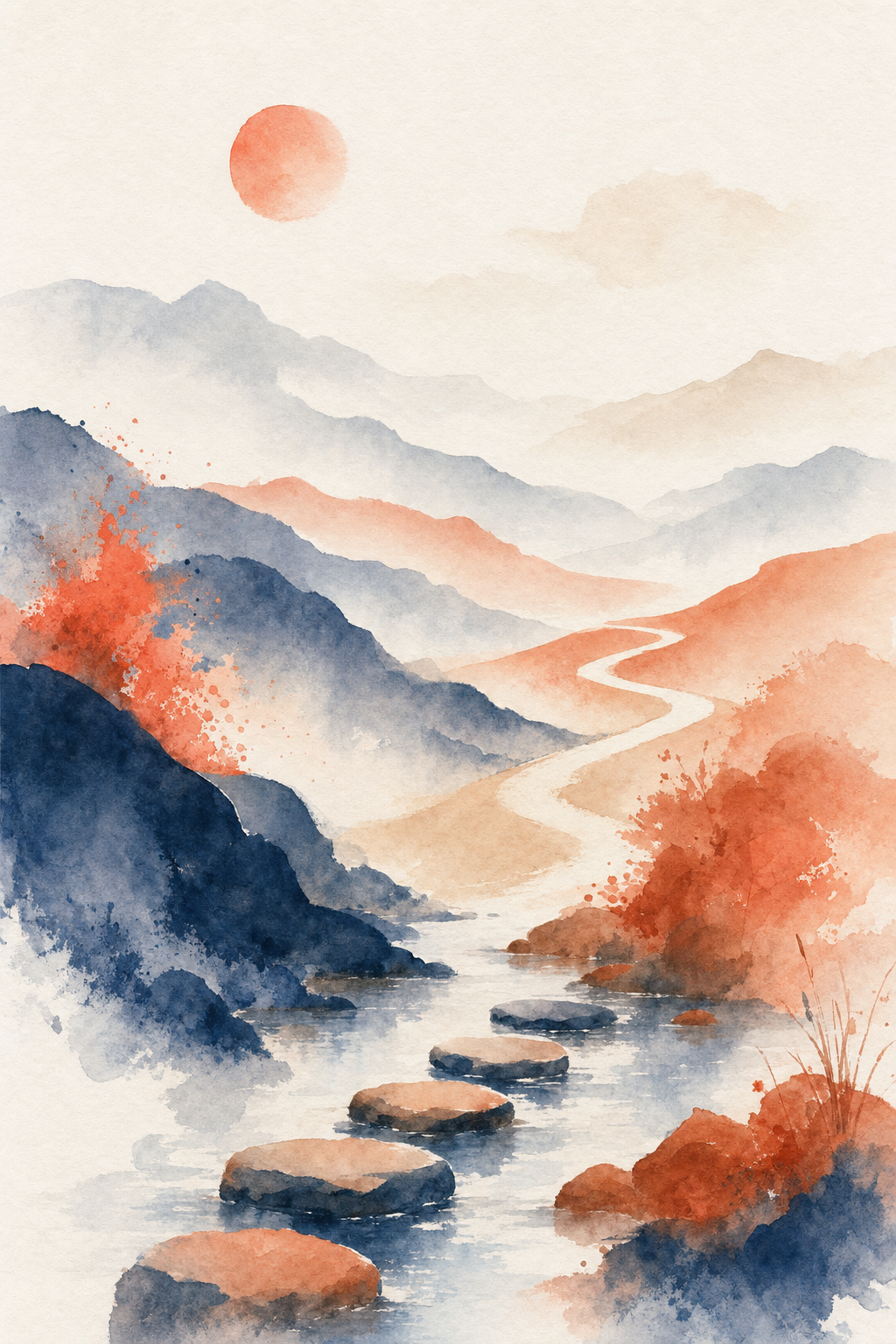 Illustration TDI - aquarelle paysage de montagnes et chemin